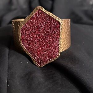 Accentuality Red Druzy Agate Hexagon Hammered Copper Cuff Bracelet
